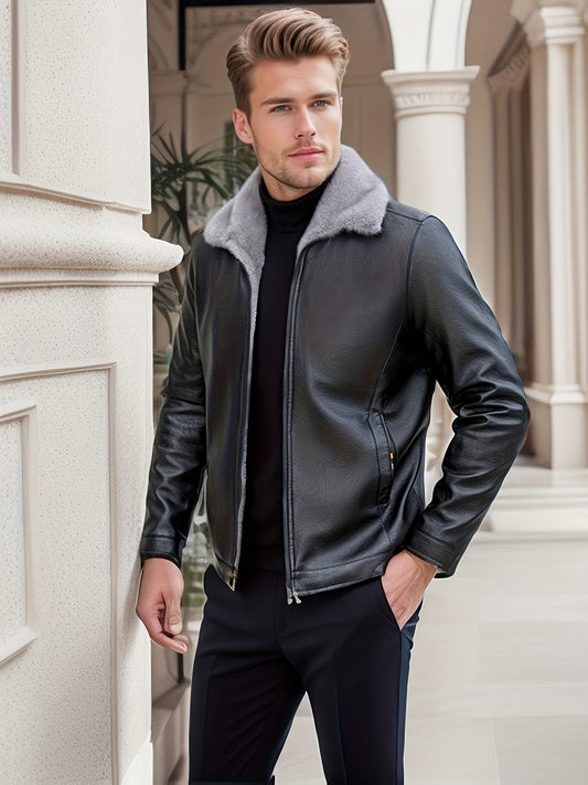 Casual forro polar chaqueta de invierno de cuero para los hombres | Perfecto para el invierno