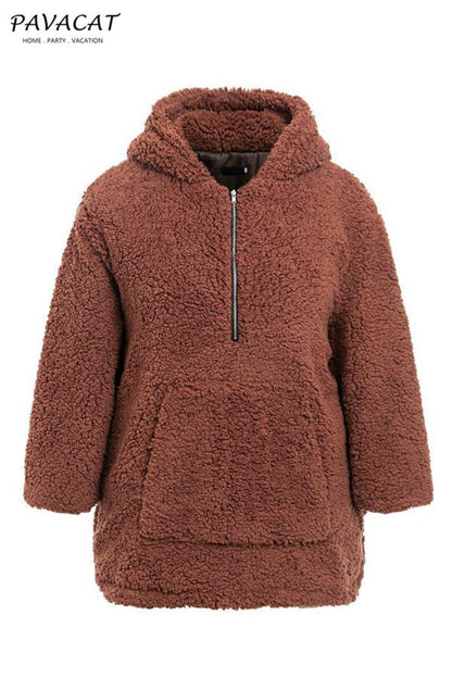 Abrigo de peluche estampado con capucha para mujer