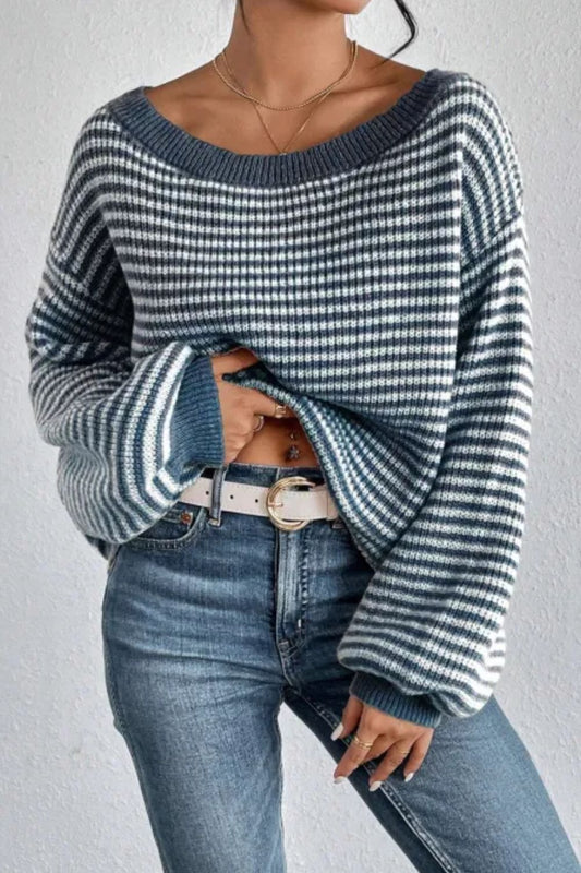 Lana | Jersey de rayas para mujer con cuello barco y mangas largas