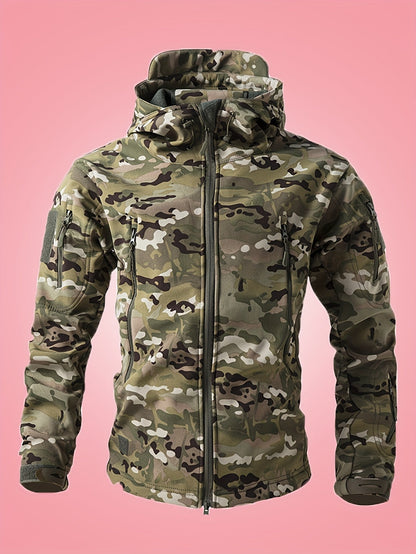 Chaqueta cortaviento de camuflaje militar con bolsillos con cremallera para hombre | Perfecta para actividades al aire libre
