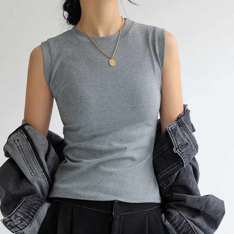 Lena - Camiseta de tirantes sin mangas y cuello redondo para mujer