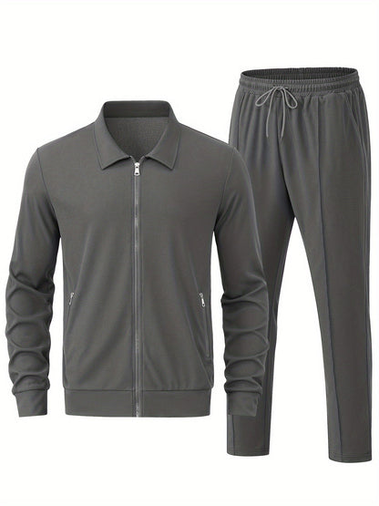 Chaqueta de chándal casual con cremallera y joggers para hombre | Perfecta para actividades al aire libre