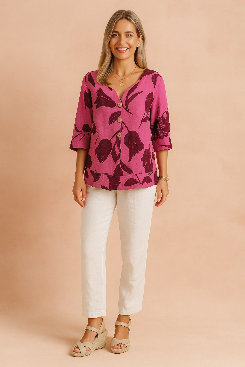 Damska Bluzka V-Neck Guziki