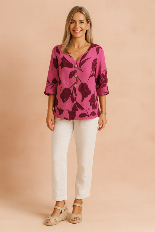 Damska Bluzka V-Neck Guziki
