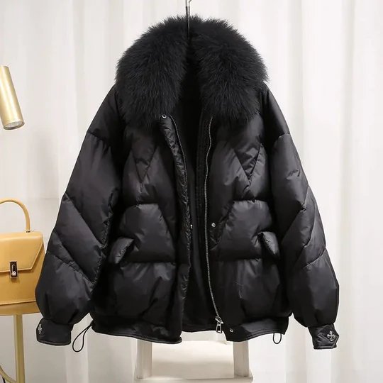 Chaqueta puffer de mujer con cuello de piel
