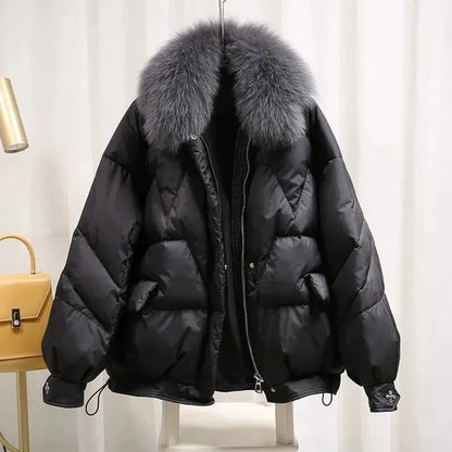 Chaqueta puffer de mujer con cuello de piel