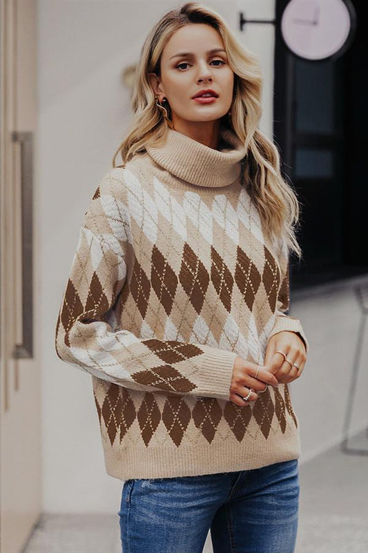 Jersey grueso con cuello de tortuga para mujer