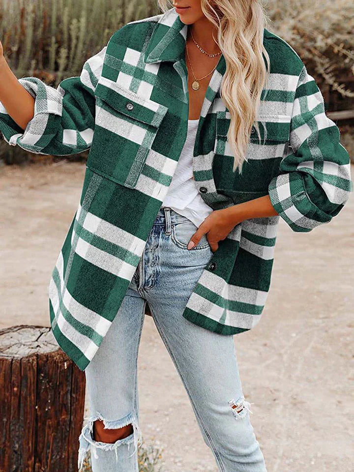 Chaqueta camisera de cuadros para señora