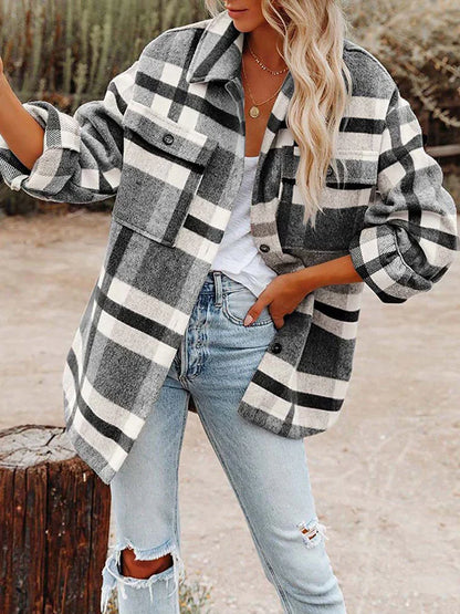 Chaqueta camisera de cuadros para señora