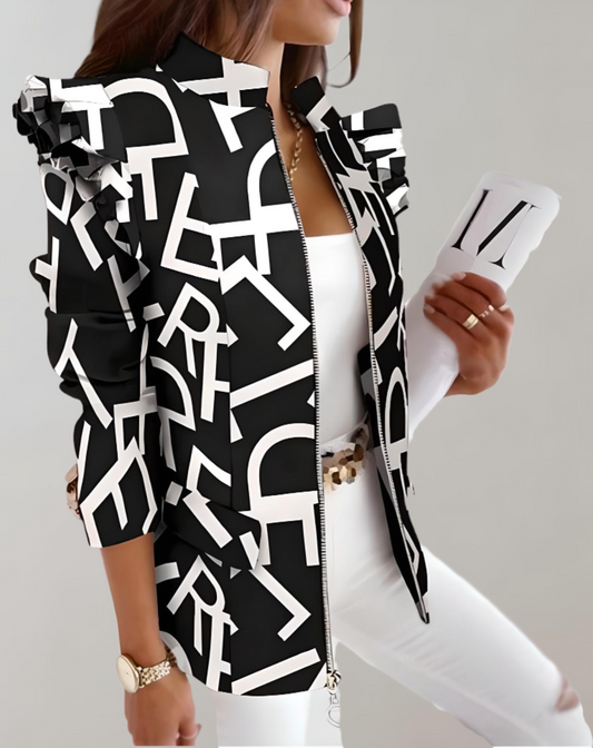 Felize - Abrigo largo refinado con charreteras y estampados