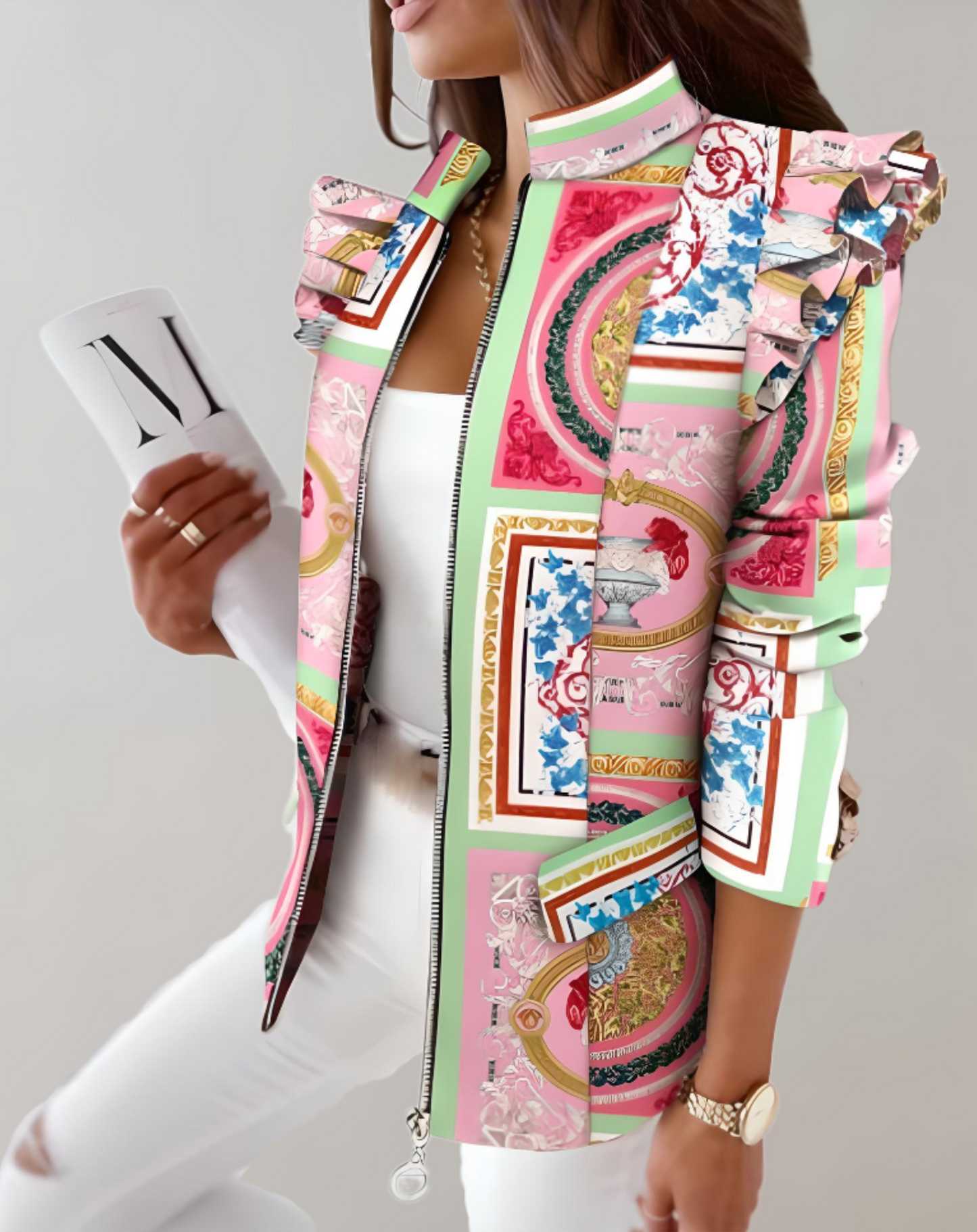 Felize - Abrigo largo refinado con charreteras y estampados