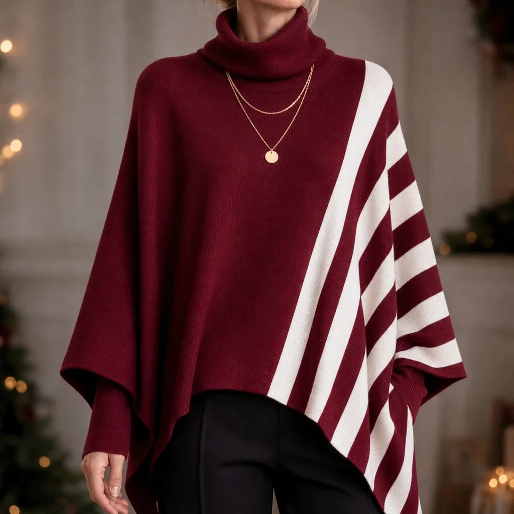 Damski Pasiasty Sweter Poncho Golf