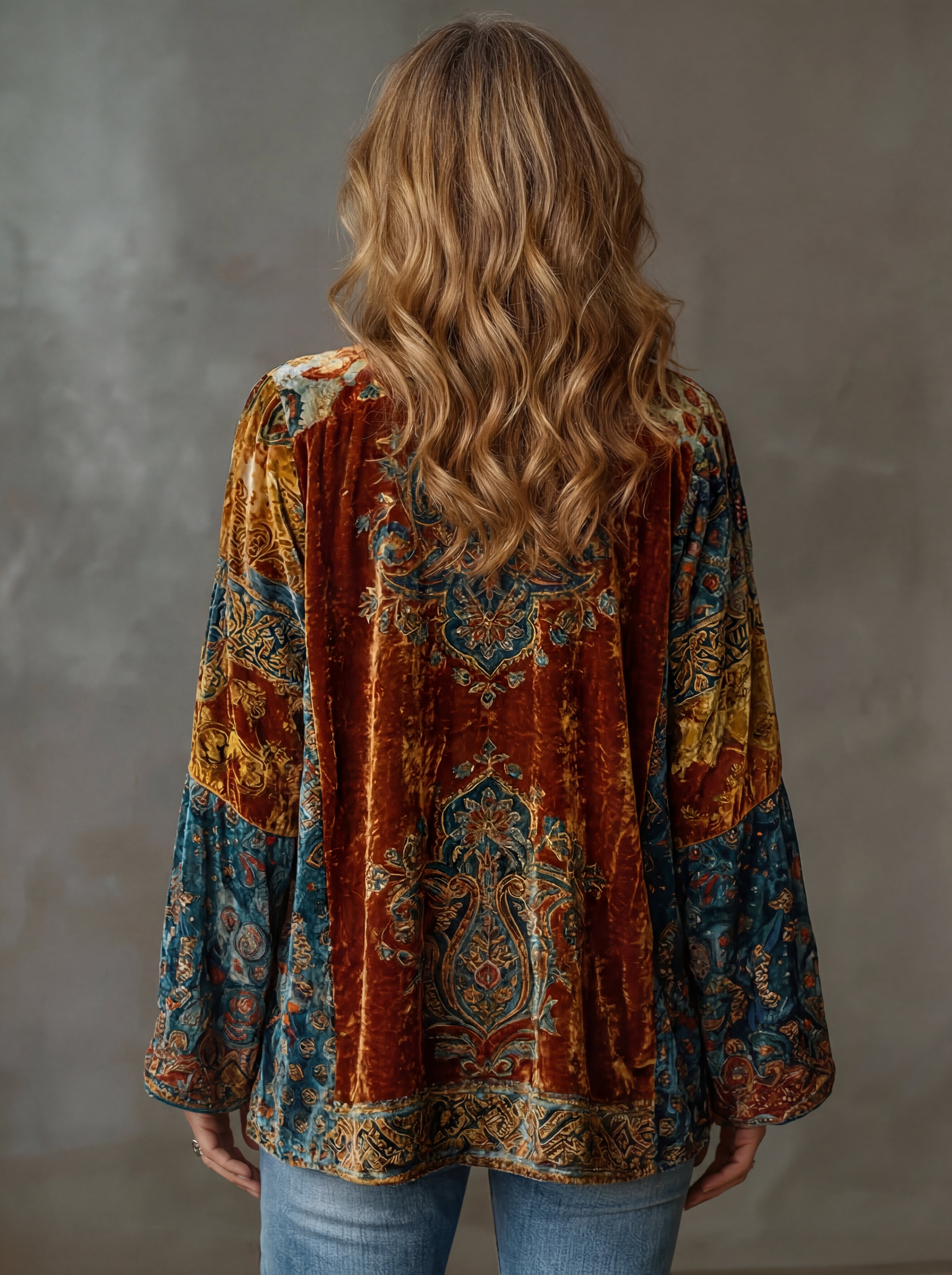 Damski Wzorzysty Kardagan Kimono w Stylu Boho z Otwartym Przodem