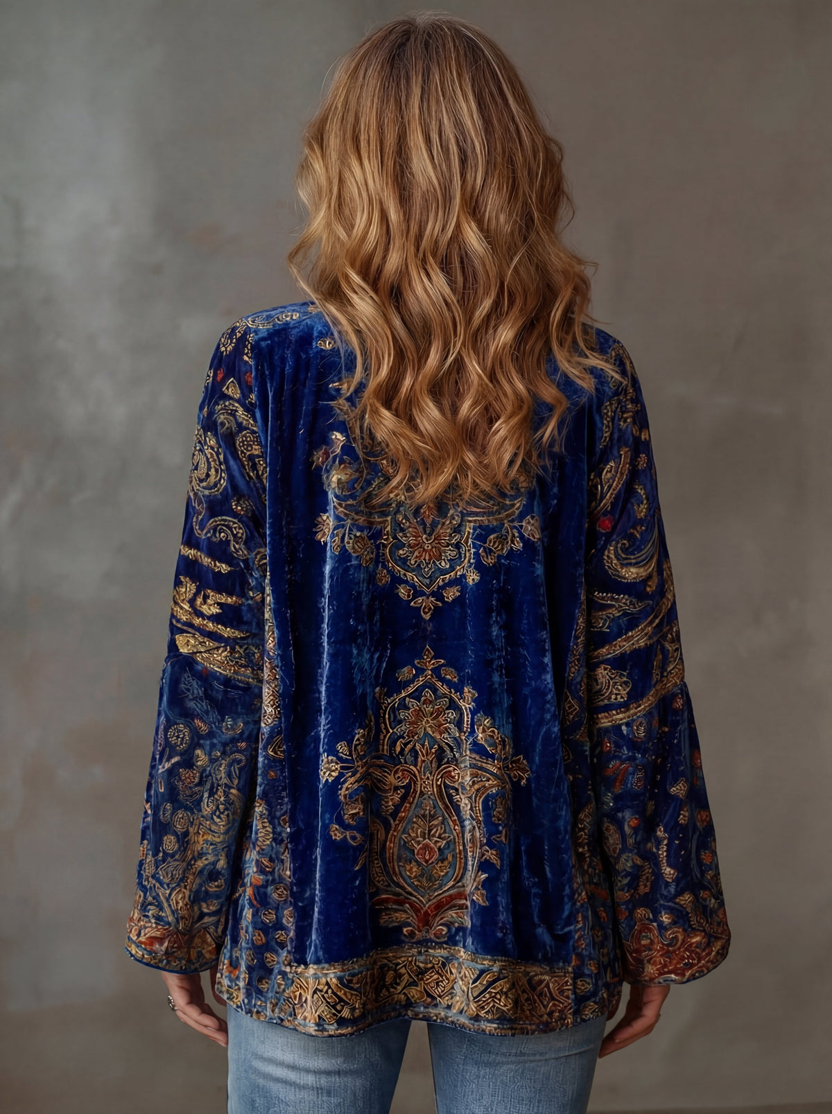 Damski Wzorzysty Kardagan Kimono w Stylu Boho z Otwartym Przodem