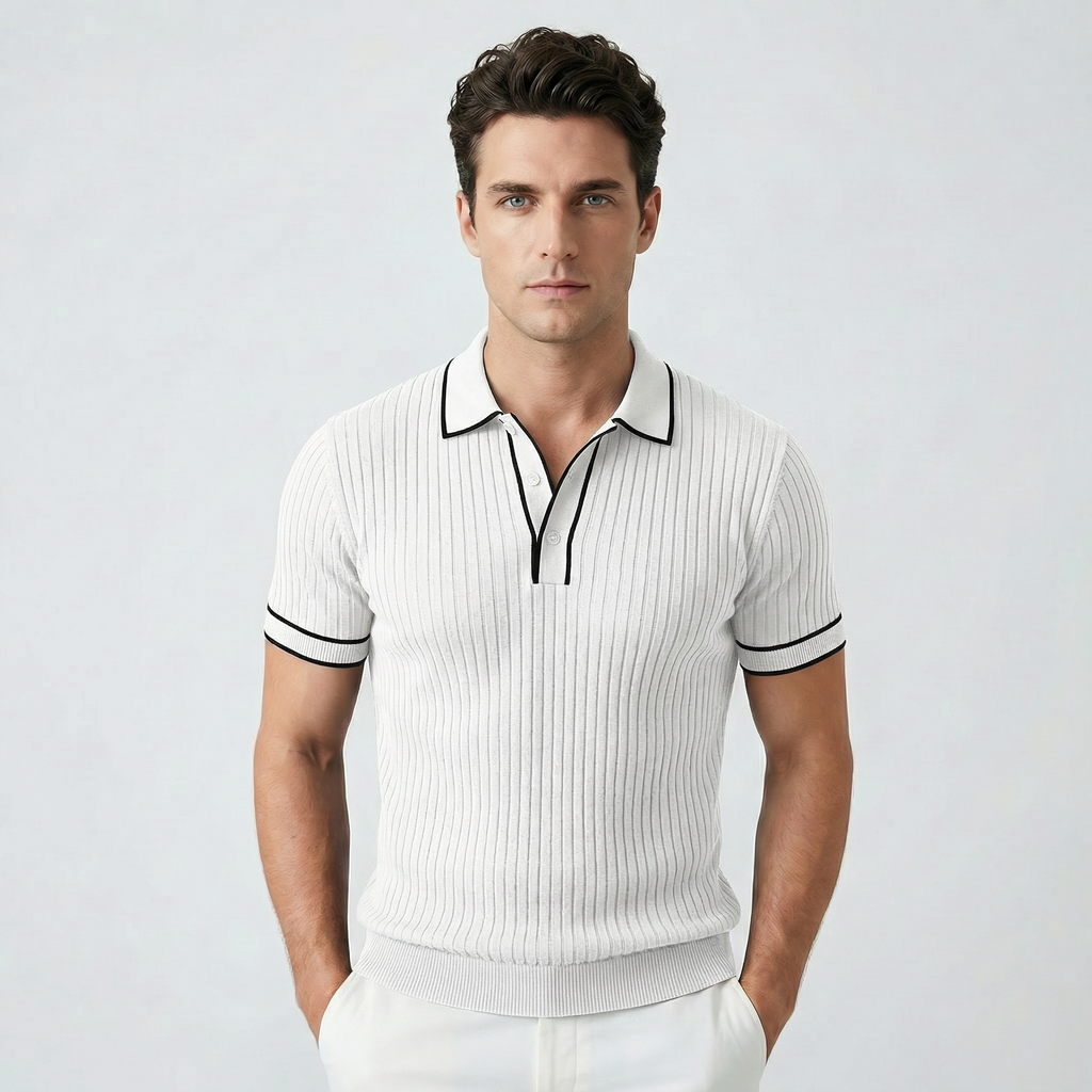 Męski Polo Slim Fit z Prążkowanej Dzianiny