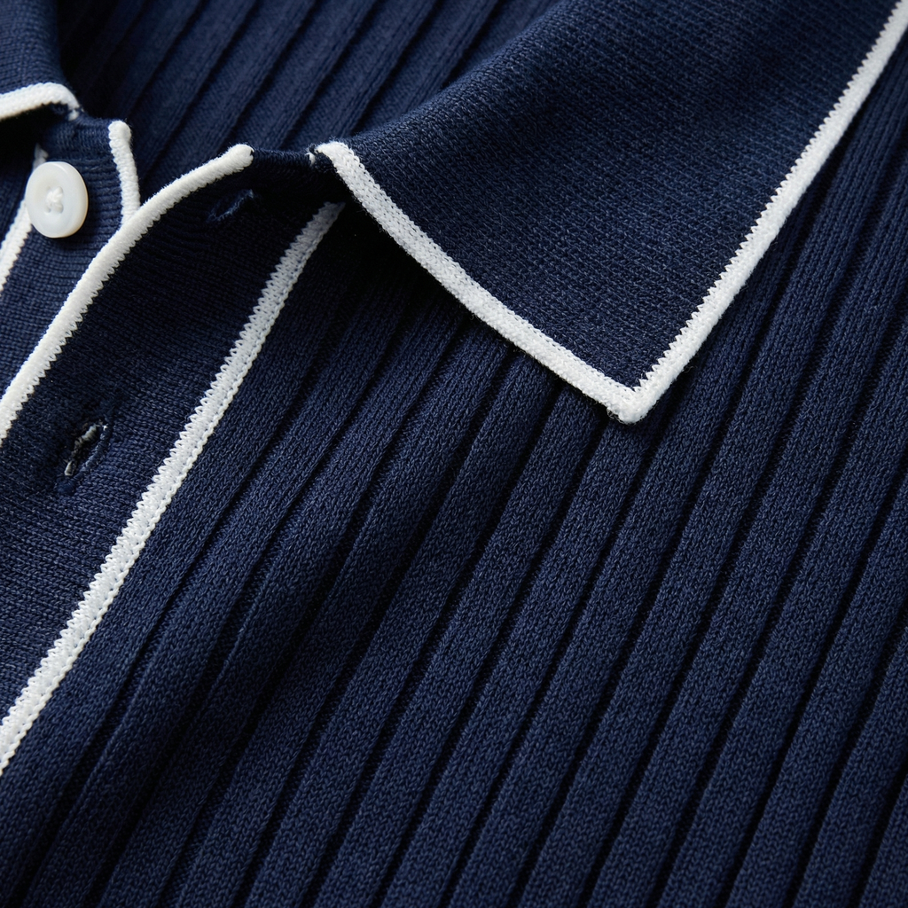 Męski Polo Slim Fit z Prążkowanej Dzianiny