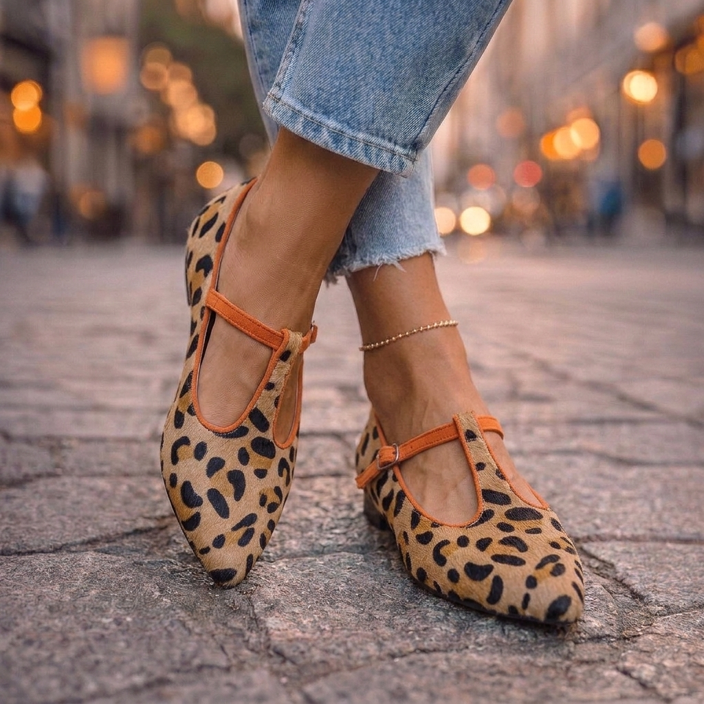 Damskie Płaskie Buty W Szpic Z Paskiem T