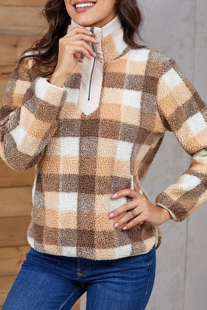 Jersey a cuadros de cuello alto para mujer