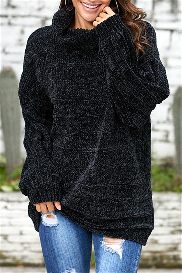 Jersey liso de cuello alto para mujer