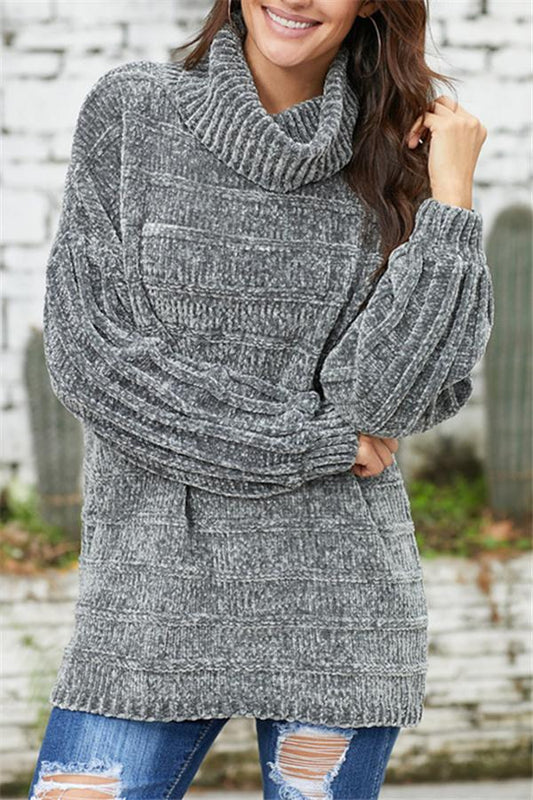 Jersey liso de cuello alto para mujer