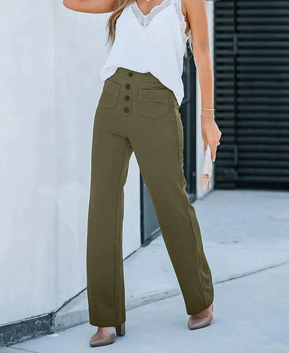Pantalones de cintura alta con botones en la parte delantera para mujer