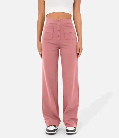 Pantalones de cintura alta con botones en la parte delantera para mujer