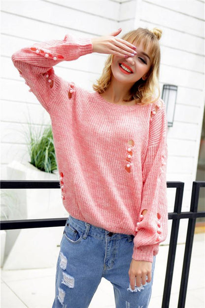 Jersey con perlas huecas para mujer