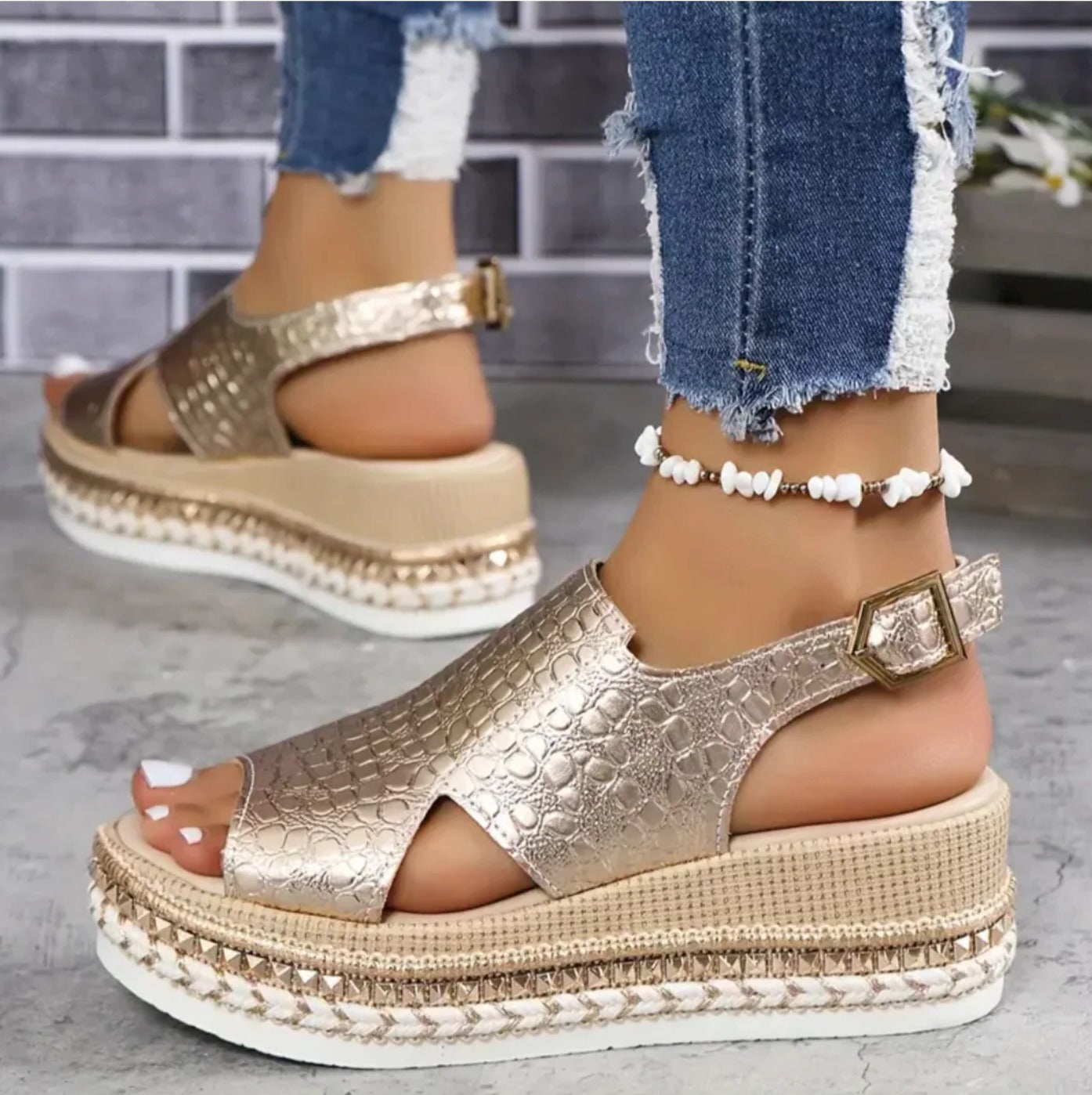 Damskie Sandały Na Koturnie Espadryle Na Platformie