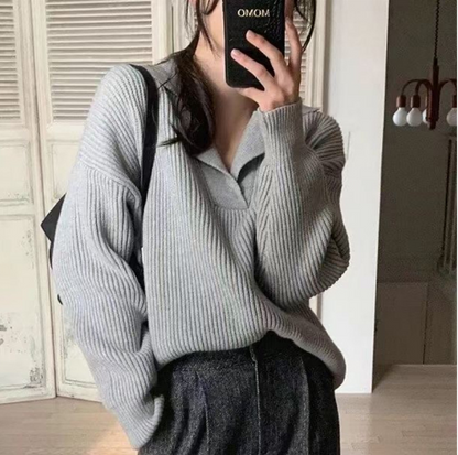 Jersey de invierno Laure con cuello de pico - Cómodo y elegante