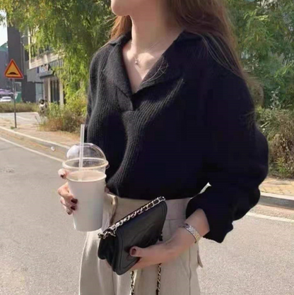 Jersey de invierno Laure con cuello de pico - Cómodo y elegante