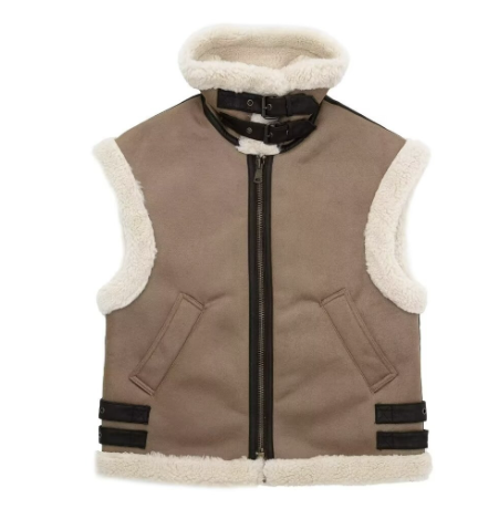 Elegante chaqueta de piel sintética sin mangas para mujer | Perfecta para días informales