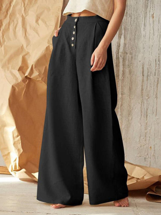 Danette - Pantalones casuales abotonados con pernera ancha
