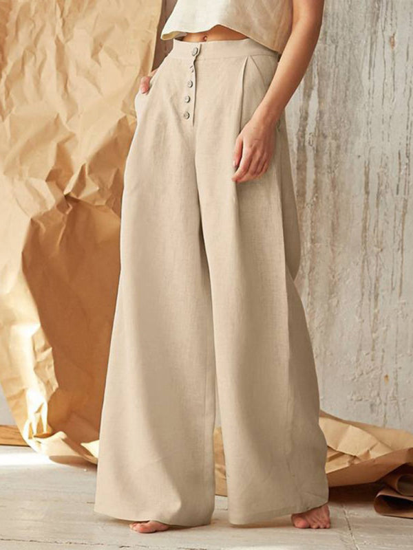 Danette - Pantalones casuales abotonados con pernera ancha