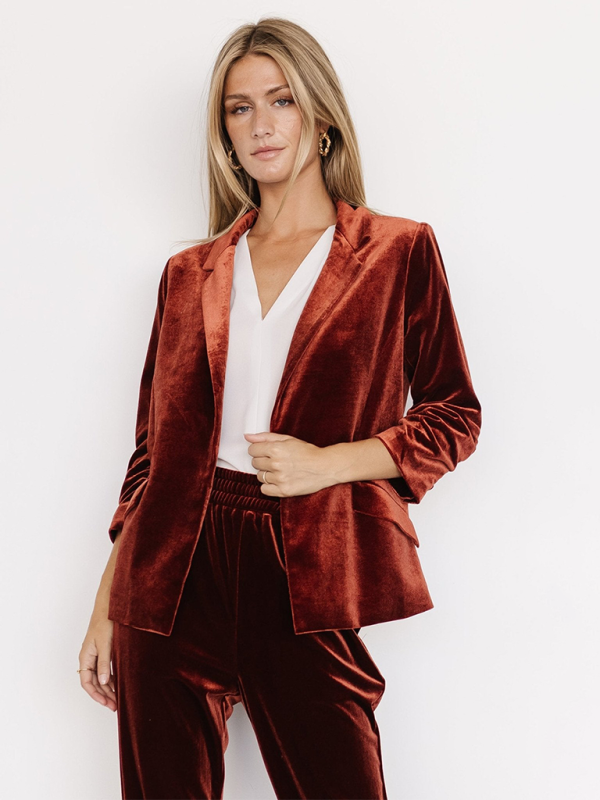 Blazer de terciopelo para mujer con bolsillos