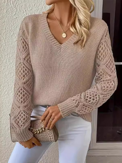 Jenna | Jersey de manga larga y cuello en V de color liso para mujer