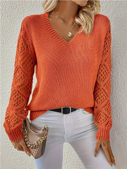 Jenna | Jersey de manga larga y cuello en V de color liso para mujer