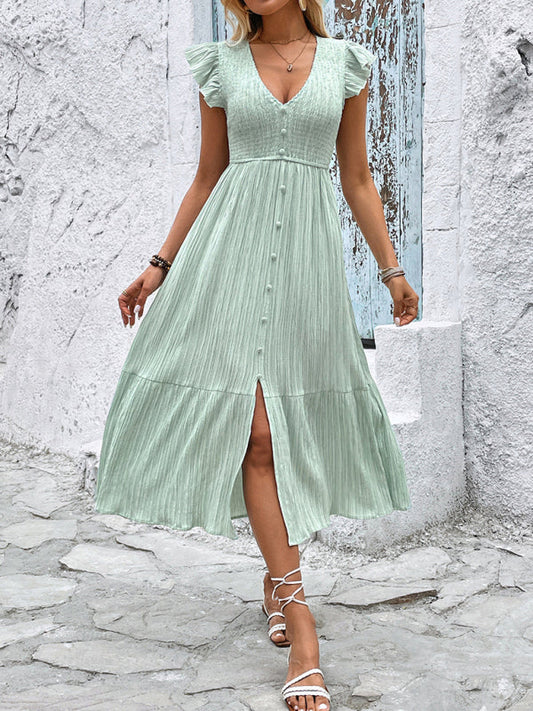 Vestido midi ligero con escote en V y caída fluida