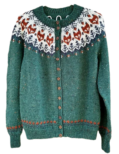 Elegante cárdigan vintage con estampado invernal para los días fríos