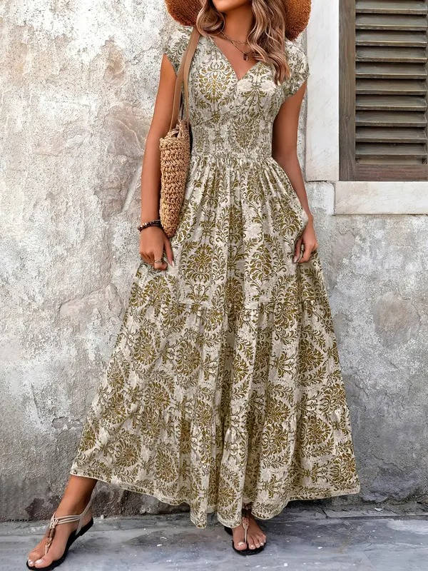 Damska Elegancka Sukienka Maxi Wzorzysta