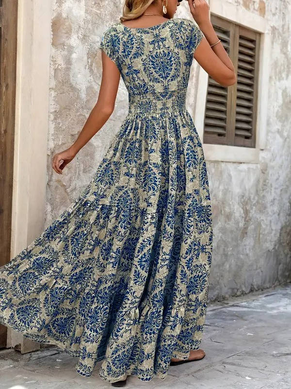 Damska Elegancka Sukienka Maxi Wzorzysta