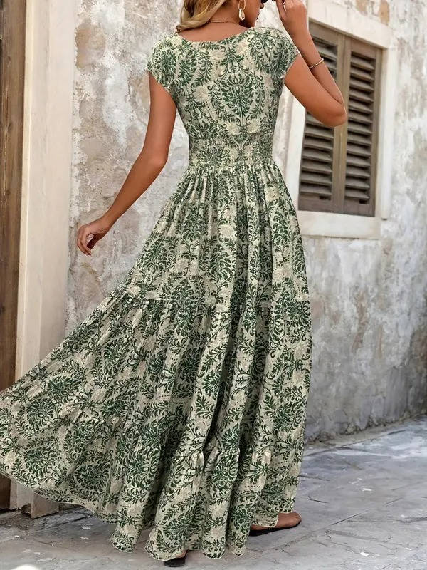 Damska Elegancka Sukienka Maxi Wzorzysta