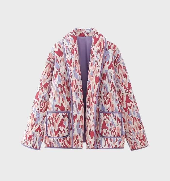 Chaqueta de mujer con estampado floral y abertura delantera