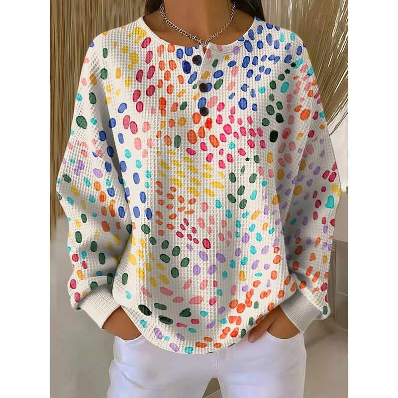 Damska Bluza Z Guzikami Przy Szyi Abstrakcyjny Patchwork