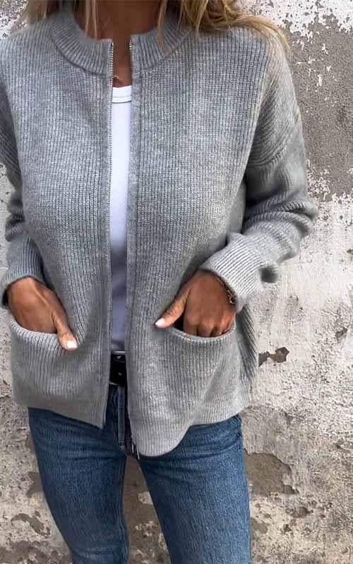 Chaqueta de punto con cremallera para mujer