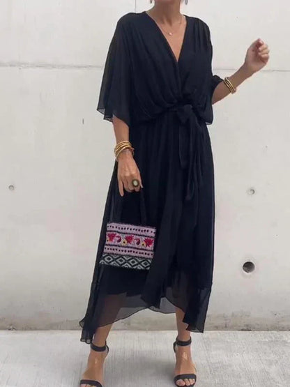 Vestido de gasa con escote en V