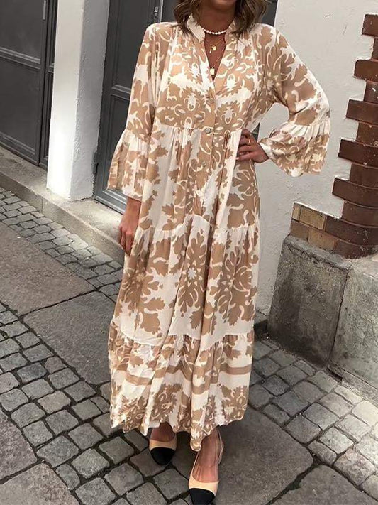 Maxi vestido con estampado floral y mangas largas