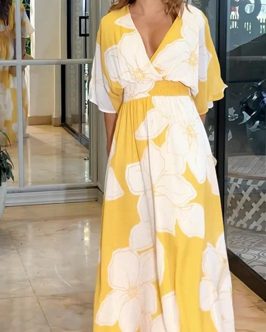 maxi vestido floral con mangas murciélago