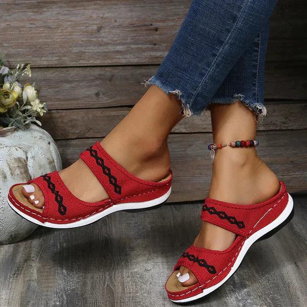 Sandalias Kameela | Sandalias de punta abierta estilo boho con tiras bordadas