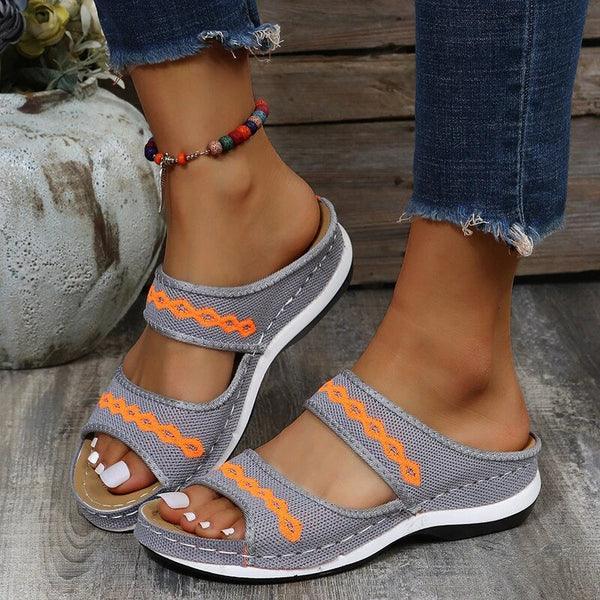 Sandalias Kameela | Sandalias de punta abierta estilo boho con tiras bordadas