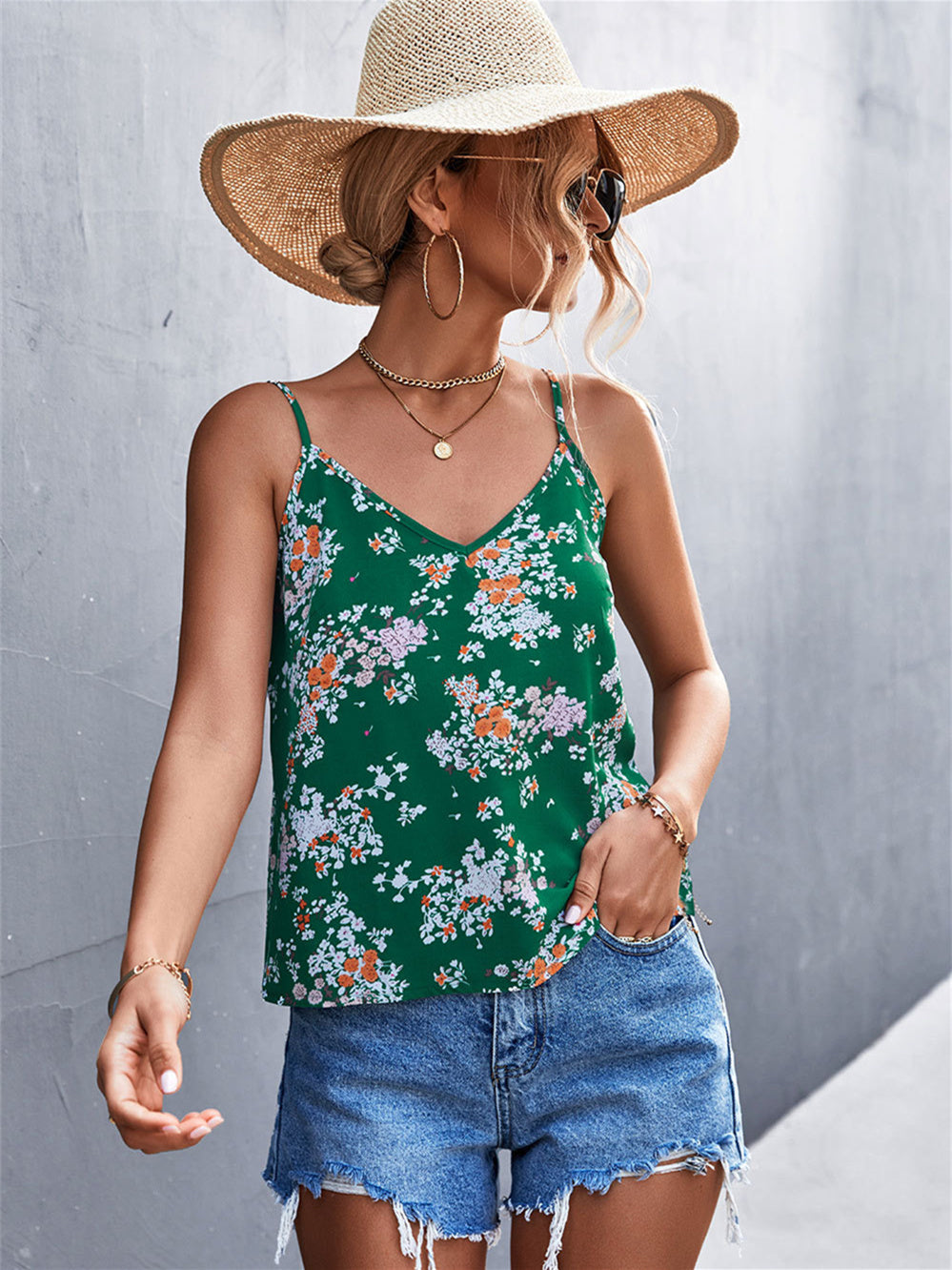 Camisa Bohemia Floral Cuello en V